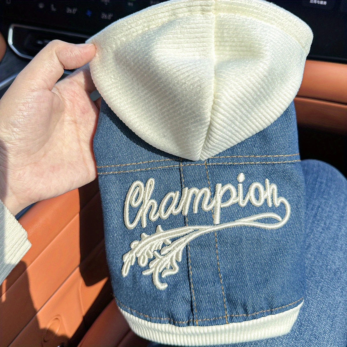Champion Denim Dog Hoodie – Blue & White
